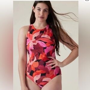 Athleta High Neck Maldives Floral One Piece Bathing Suit size Large
